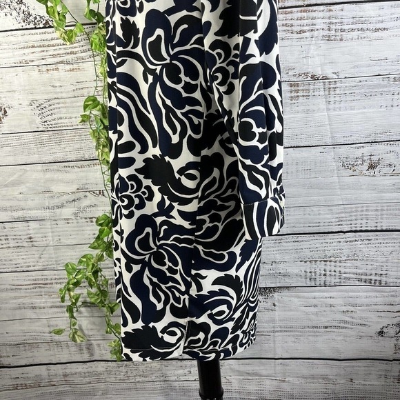 Ann Taylor Loft Dress size Small Black Blue Floral Boho Straight Knee Wedding - Picture 12 of 15